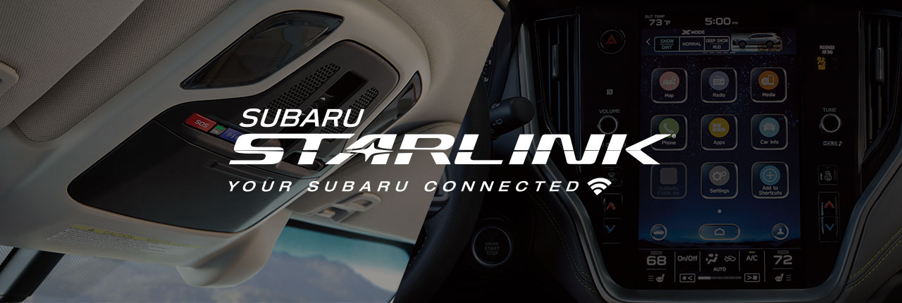 Interior of a Subaru vehicle featuring Subaru STARLINK in-vehicle technology.